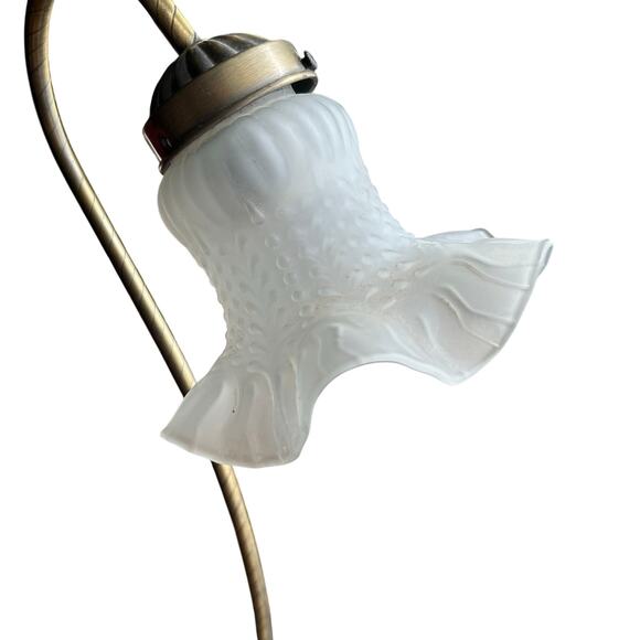 Vintage Grandite lily pad gooseneck table lamp brass frosted ruffled glass shade - Picture 4 of 9